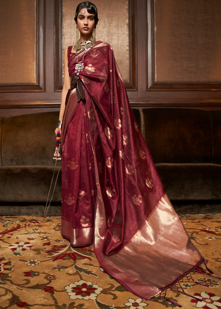 Berry Red Handloom Weaving Silk Saree