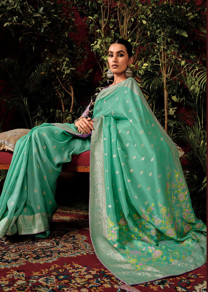 Cool Green Zari Woven Dola Silk Saree with Designer Pallu