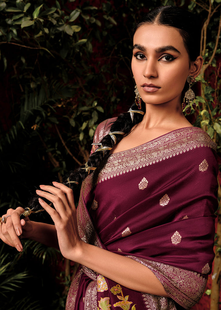 Mulberry Purple Zari Woven Dola Silk Saree with Designer Pallu