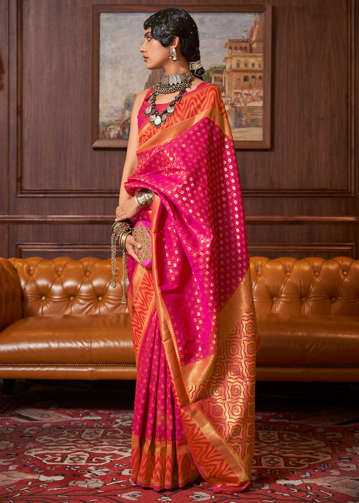 Hot Pink Handloom Woven Banarasi Silk Saree