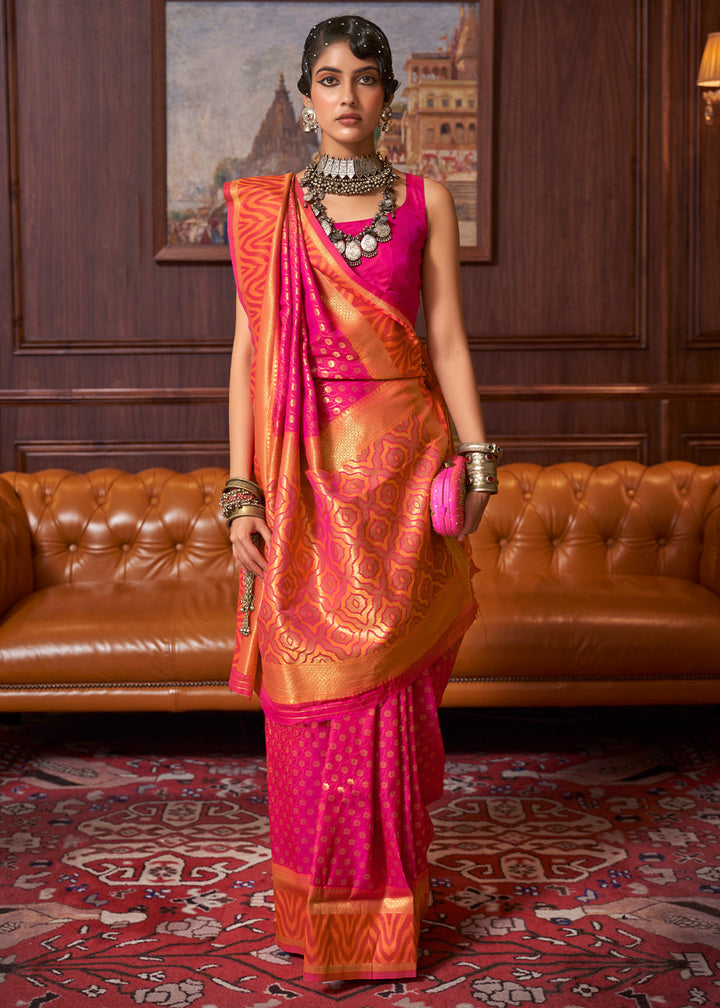 Hot Pink Handloom Woven Banarasi Silk Saree