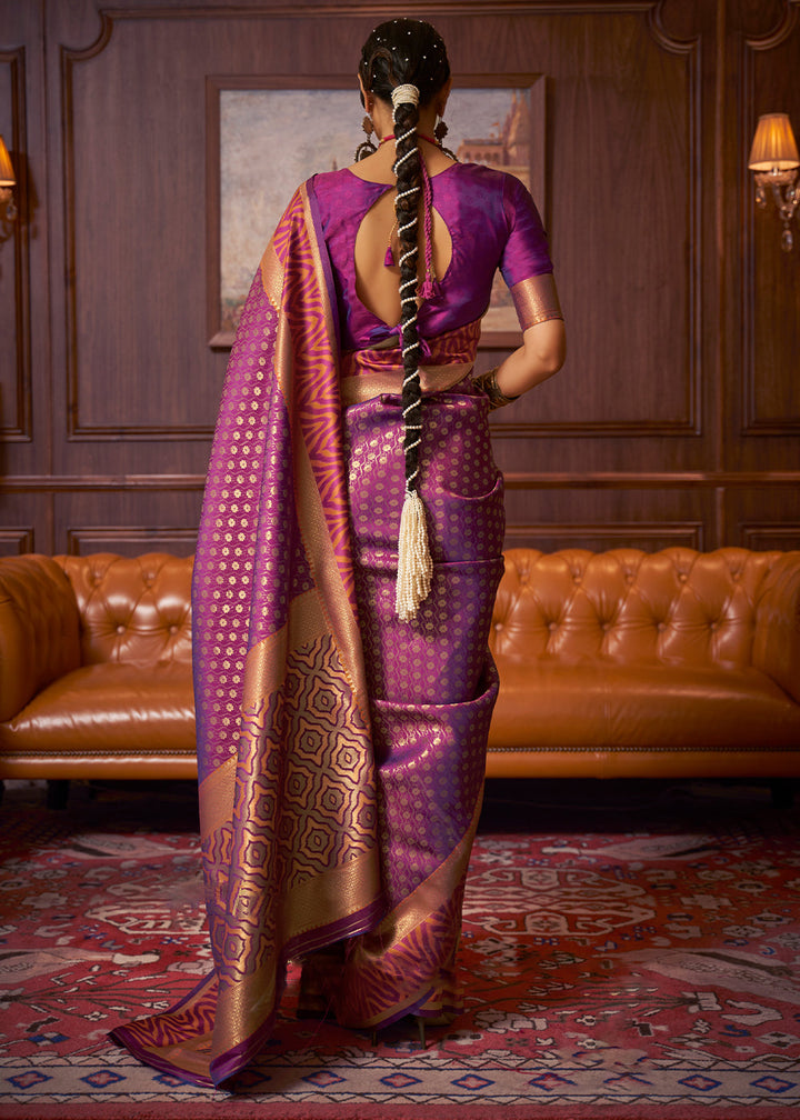 Dark Orchid Purple Handloom Woven Banarasi Silk Saree