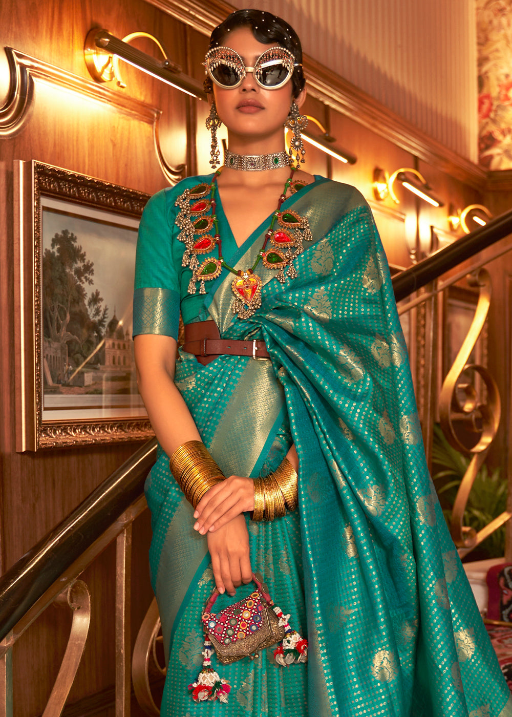 Turtle Green Woven Banarasi Silk Saree