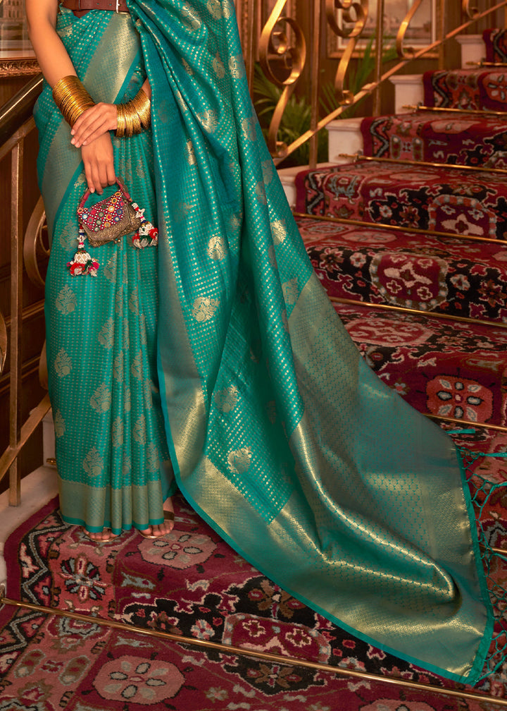 Turtle Green Woven Banarasi Silk Saree