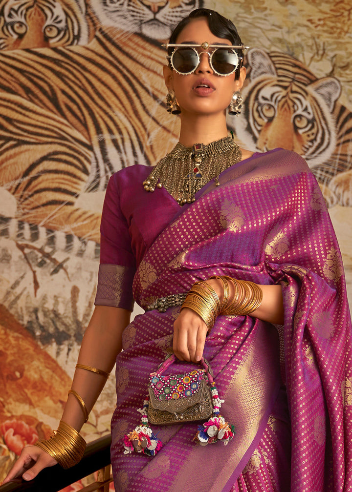 Dark Orchid Purple Woven Banarasi Silk Saree