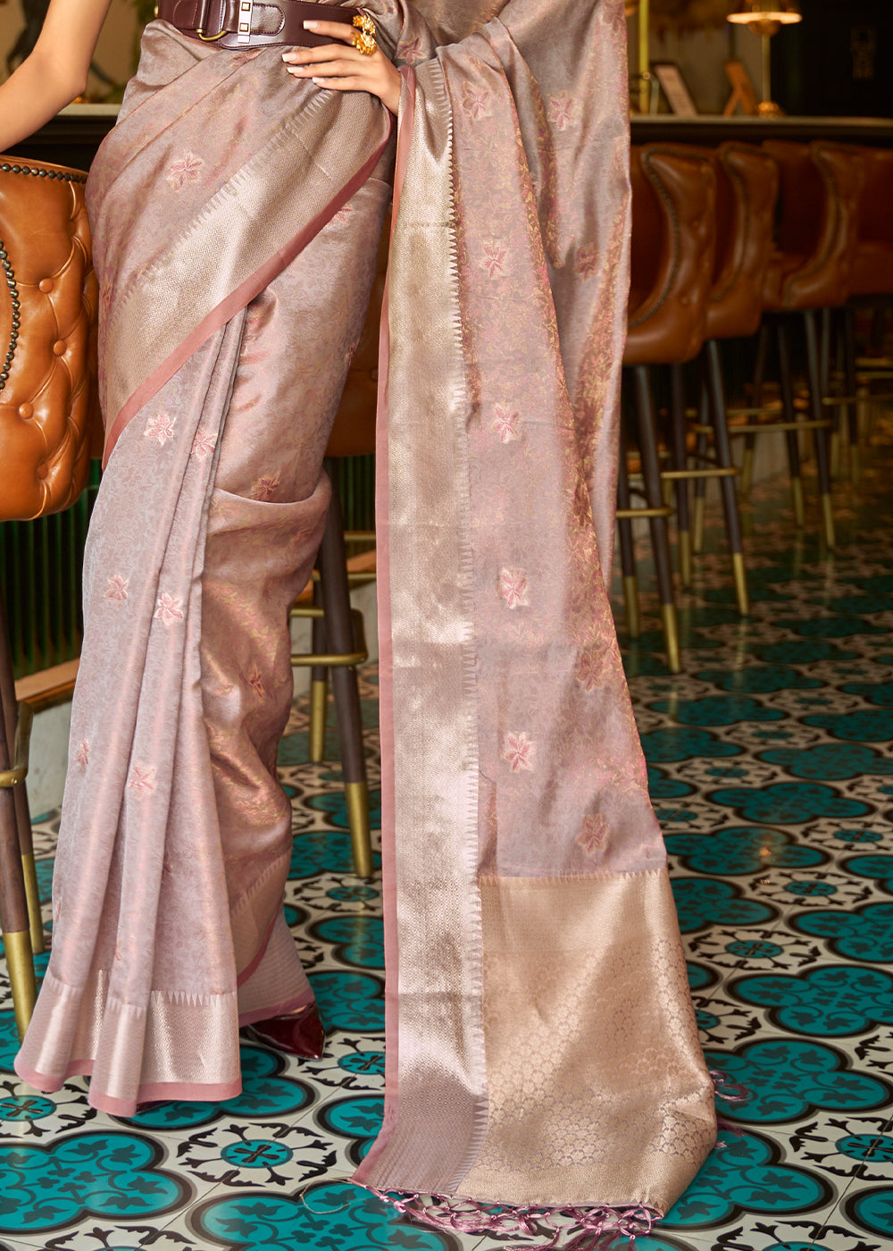 Fawn Brown Handloom Weave Organza Silk Saree