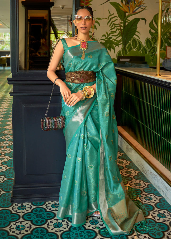 Pine Green Handloom Weave Organza Silk Saree