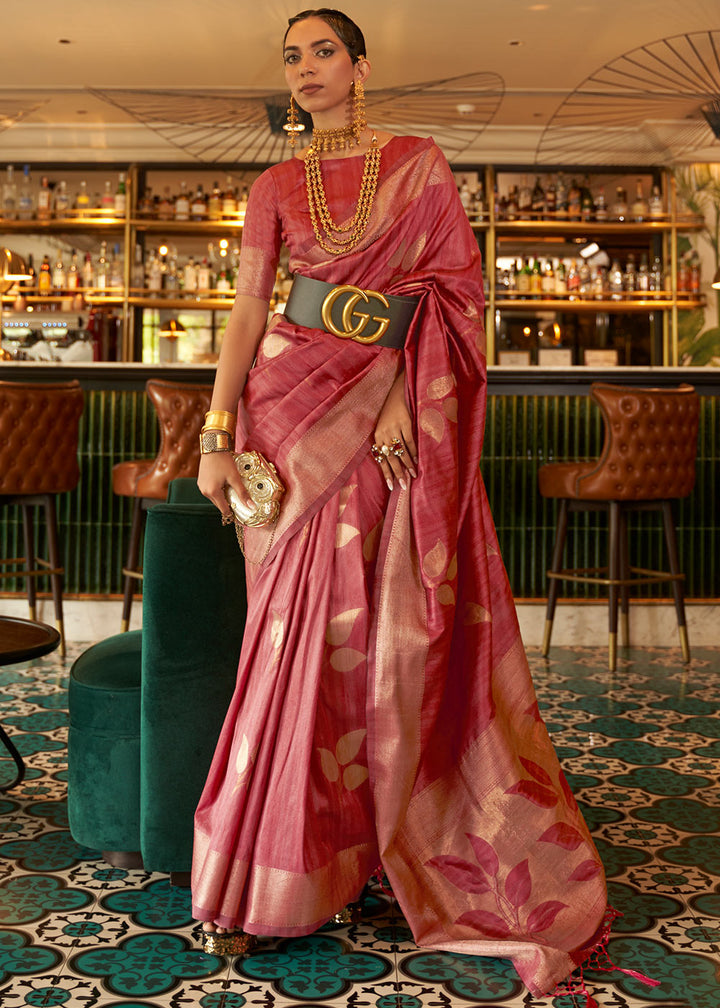 Mystic Pink Zari Woven Handloom Weaving Silk Saree