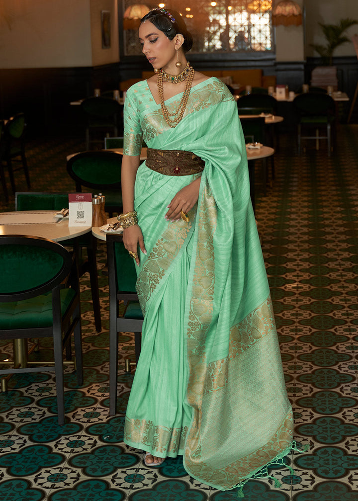 Seafoam Green Zari Woven Tussar Silk Saree