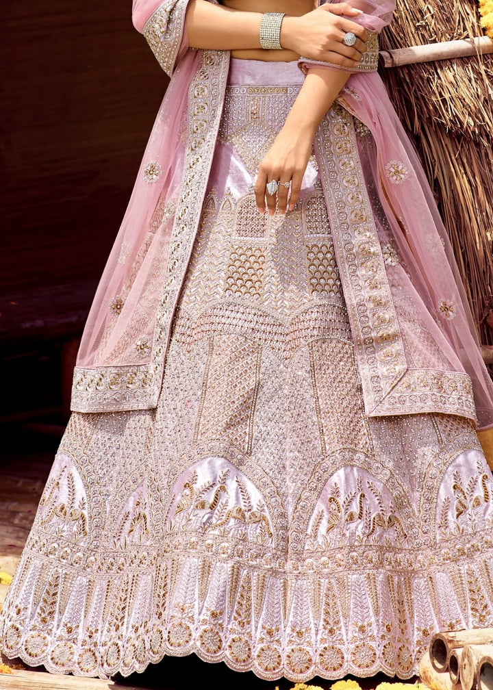 Periwinkle Purple Velvet Lehenga Choli with Zari, Dori & Zarkan work