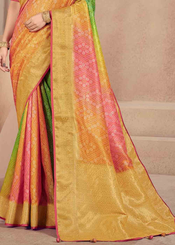 Green & Yellow Zari Woven Raw Silk Saree