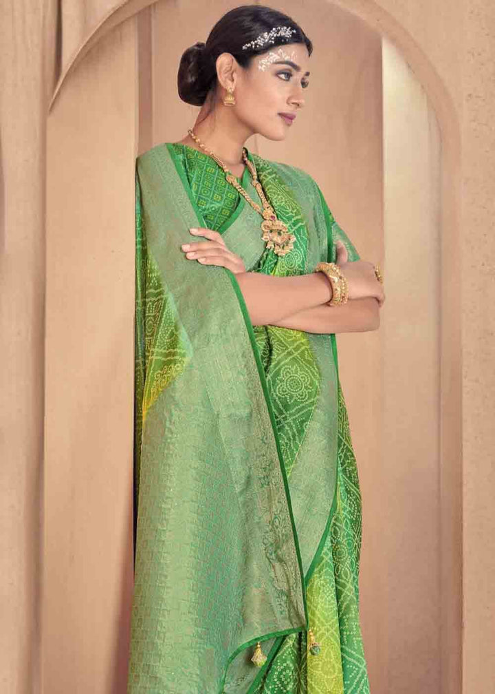 Shades Of Green Zari Woven Raw Silk Saree