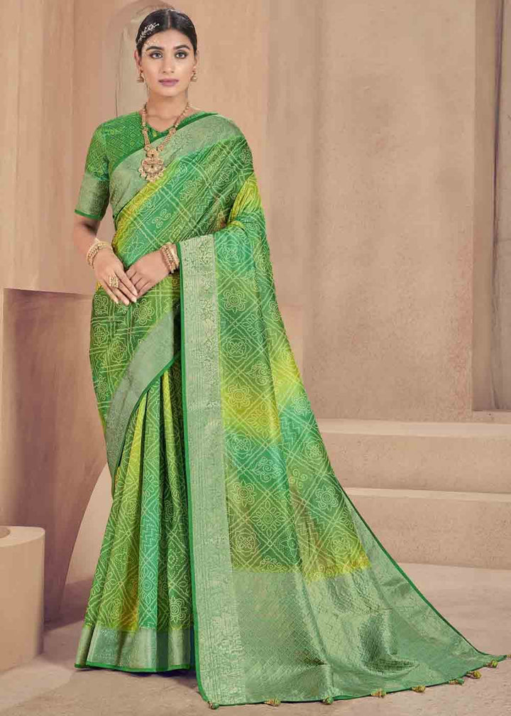 Shades Of Green Zari Woven Raw Silk Saree