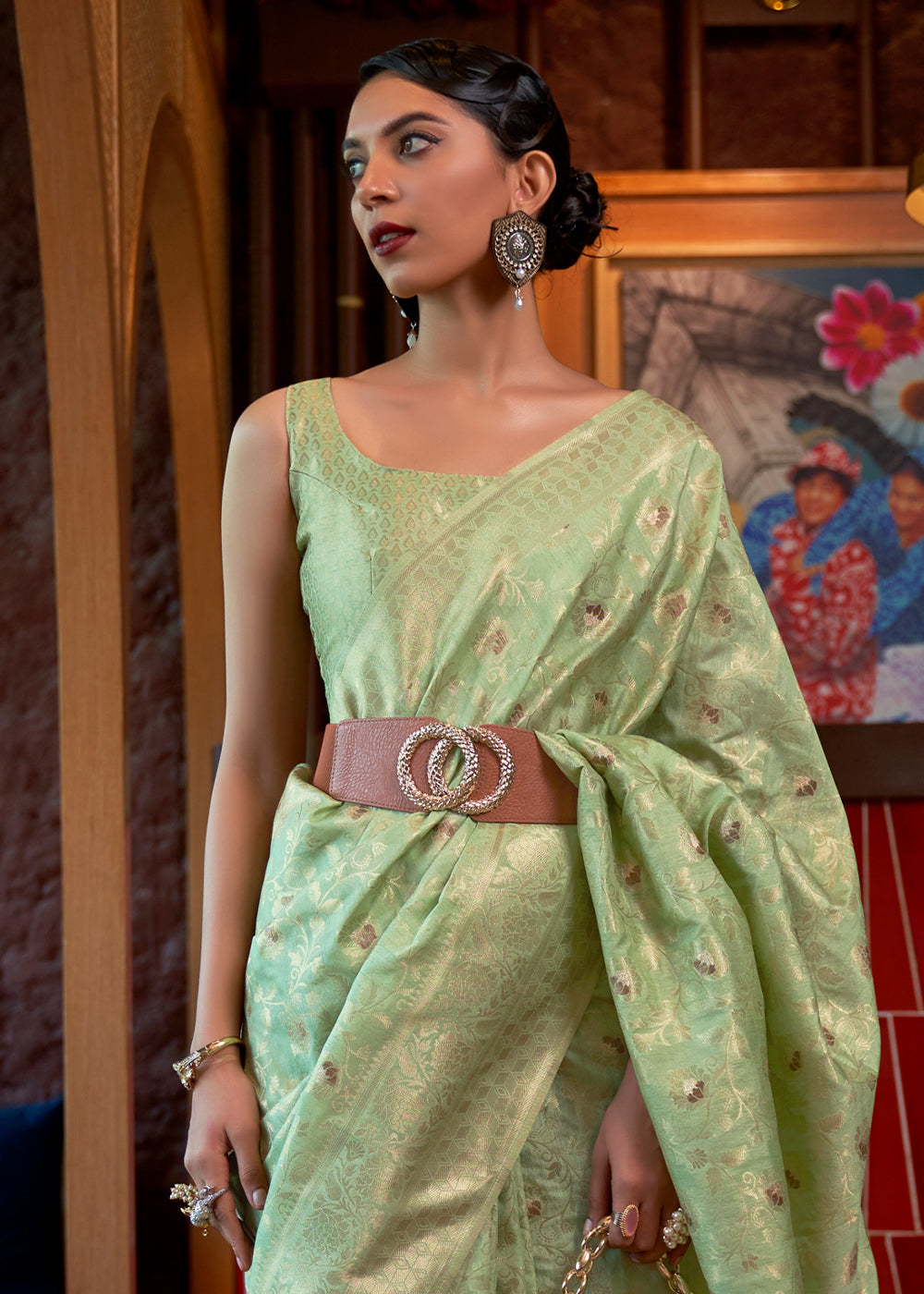 Sage Green Woven Tussar Silk Saree : Top Pick