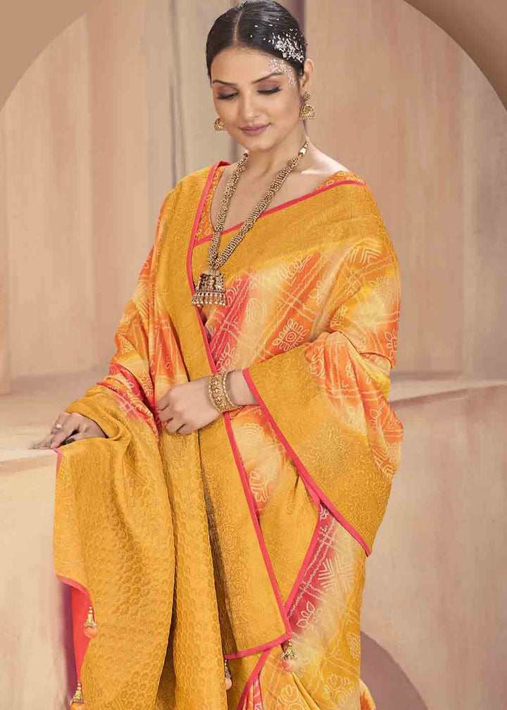 Shades Of Yellow Zari Woven Raw Silk Saree