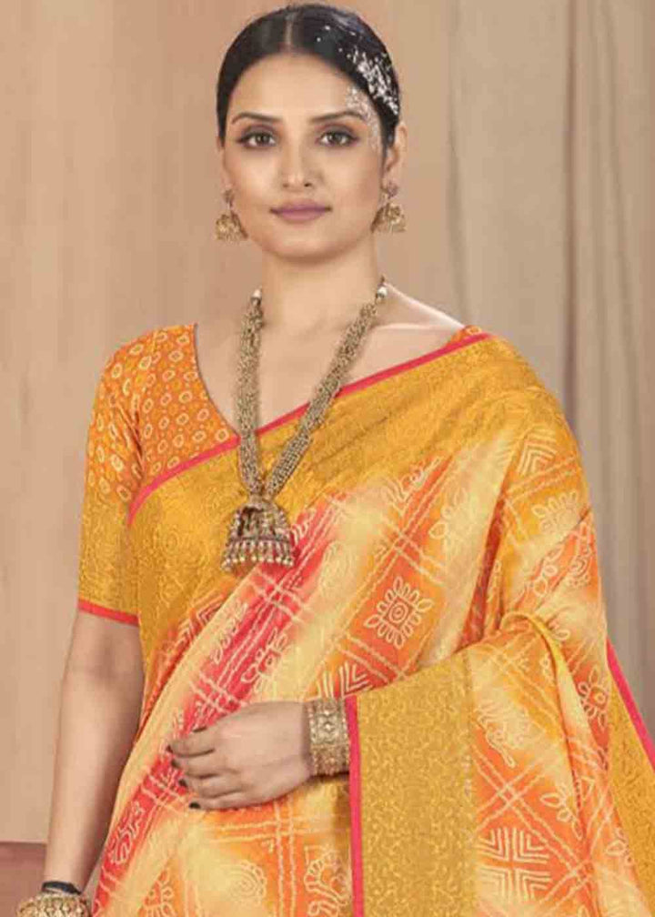 Shades Of Yellow Zari Woven Raw Silk Saree