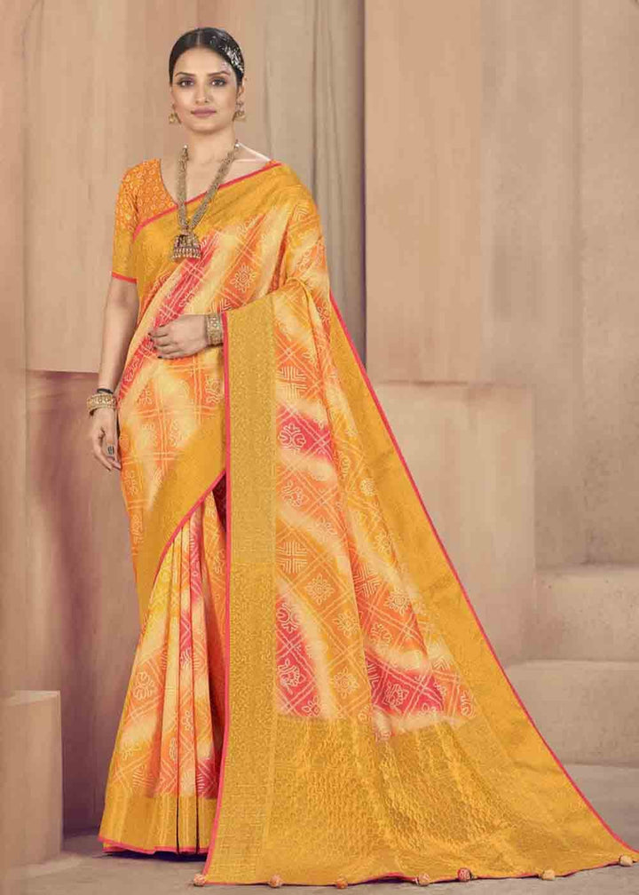 Shades Of Yellow Zari Woven Raw Silk Saree