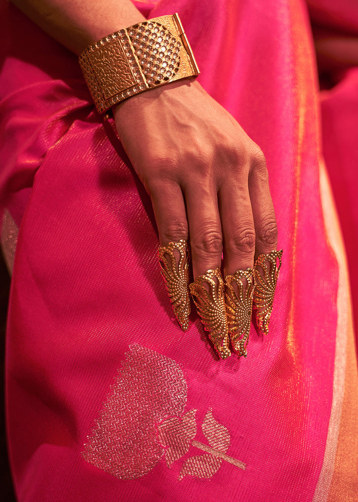 Hot Pink Copper Zari Woven Designer Silk Saree