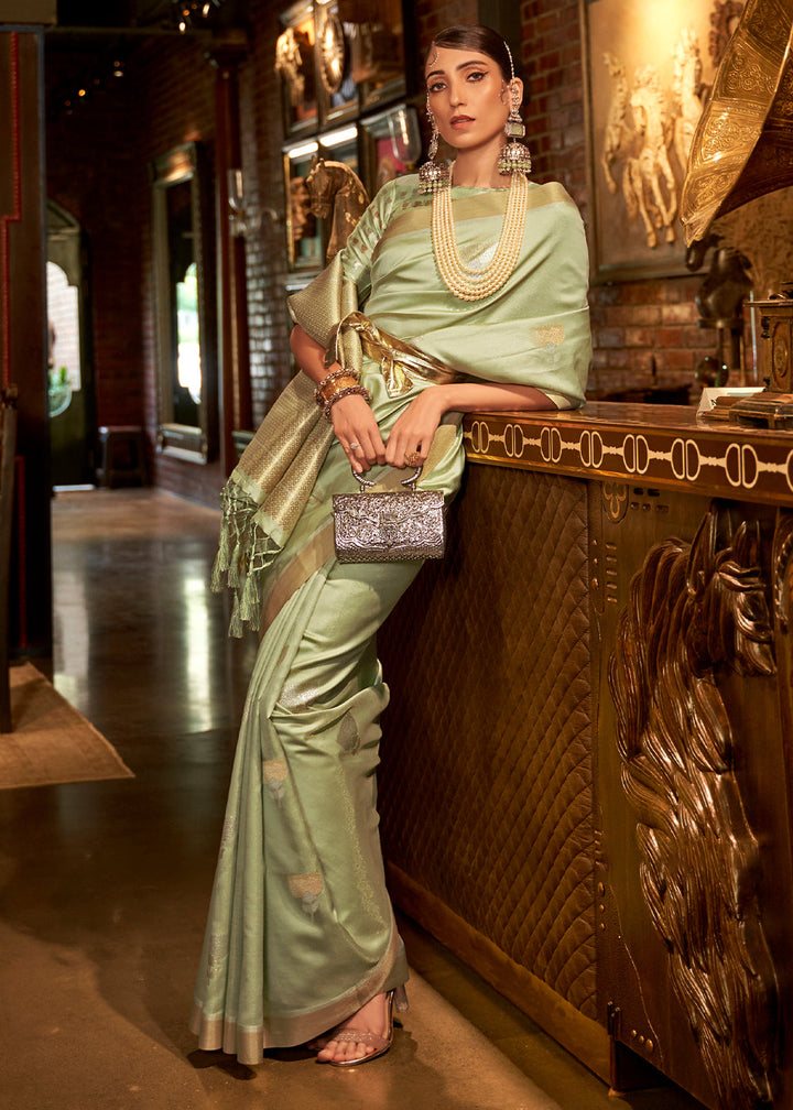 Light Green Copper Zari Woven Designer Silk Saree