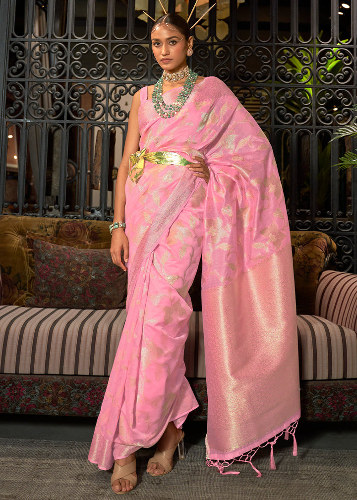 Taffy Pink Handloom Woven Designer Silk Saree