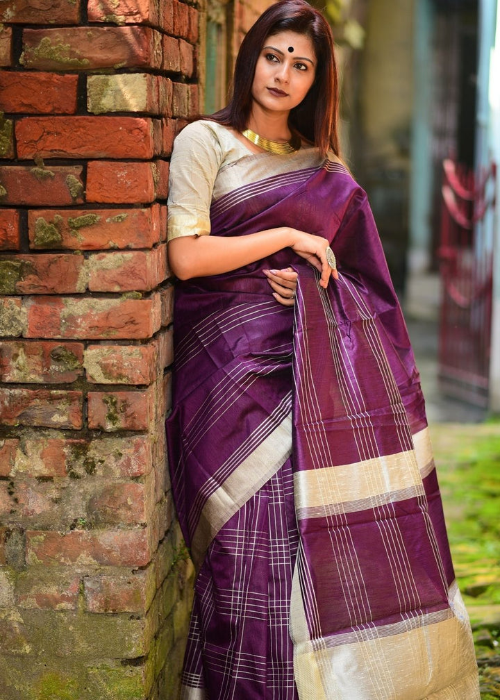 Irish Purple Designer Raw Silk Saree