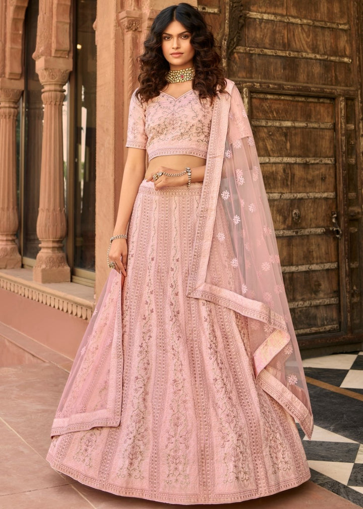 Baby Pink Organza Lehenga with Zari,Thread & Sequins work