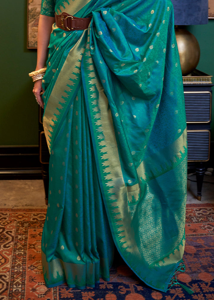 Peacock Blue Handloom Woven Banarasi Silk Saree