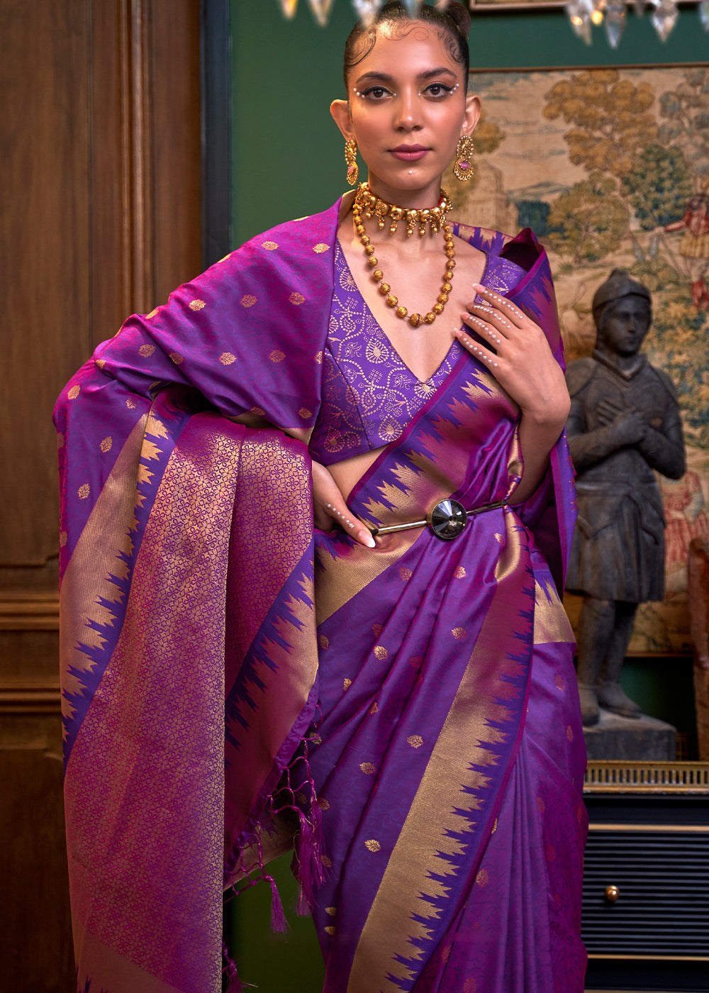 Indigo Purple Handloom Woven Banarasi Silk Saree