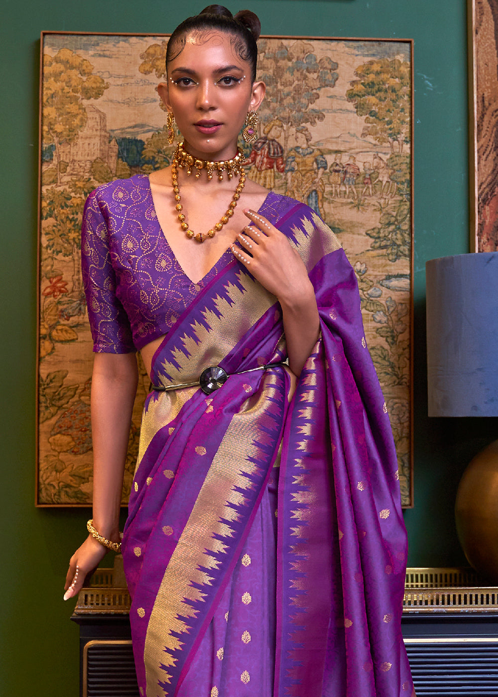 Indigo Purple Handloom Woven Banarasi Silk Saree