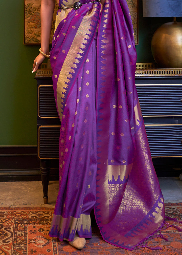 Indigo Purple Handloom Woven Banarasi Silk Saree