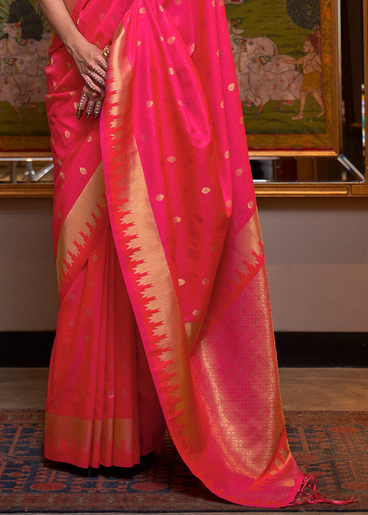 Strawberry Pink Handloom Woven Banarasi Silk Saree