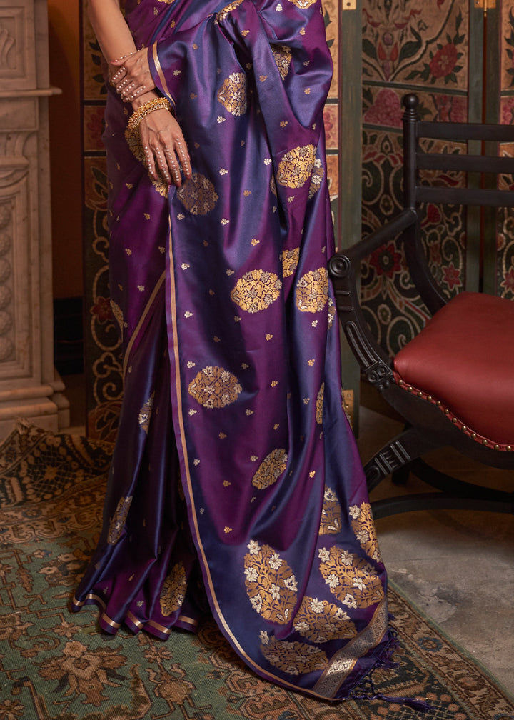 Grape Purple Copper Zari Woven Satin Silk Saree