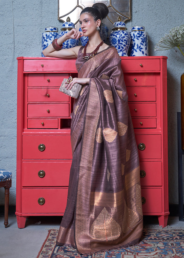 Mauve Purple Copper Zari Woven Silk Saree with Sequence work