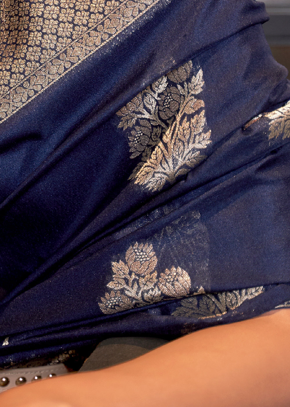 Indigo Blue Woven Khaddi Georgette Silk Saree