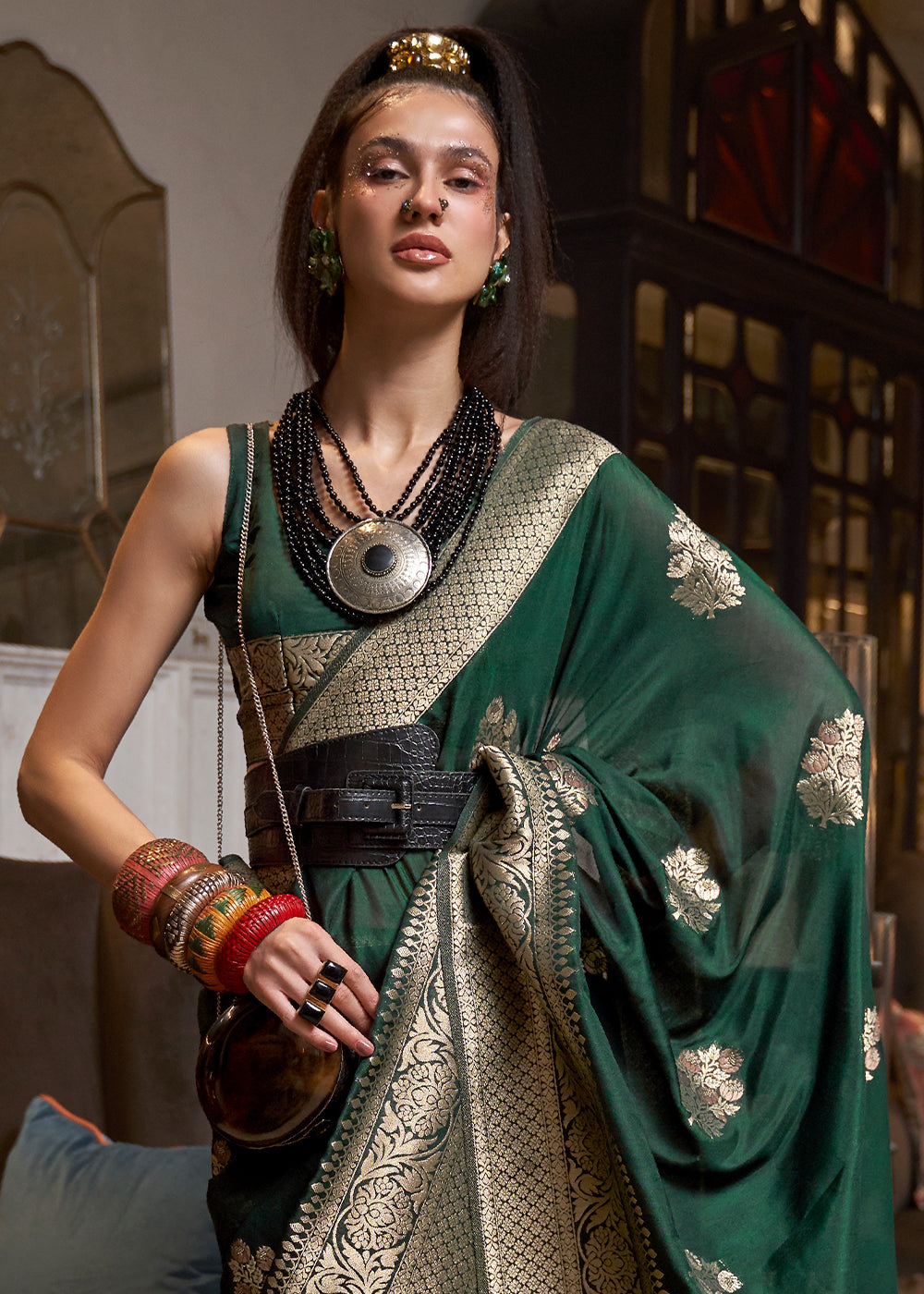 Sacramento Green Woven Khaddi Georgette Silk Saree