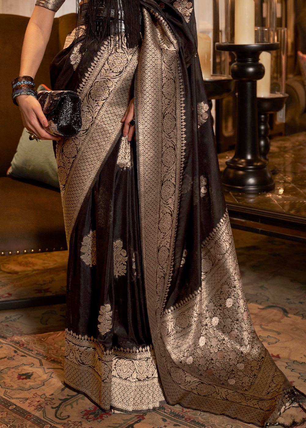 Raven Black Woven Khaddi Georgette Silk Saree: Top Pick