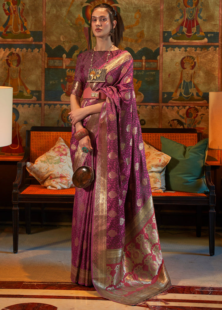 Tyrian Purple Tanchoi Handloom Woven Satin Silk Saree