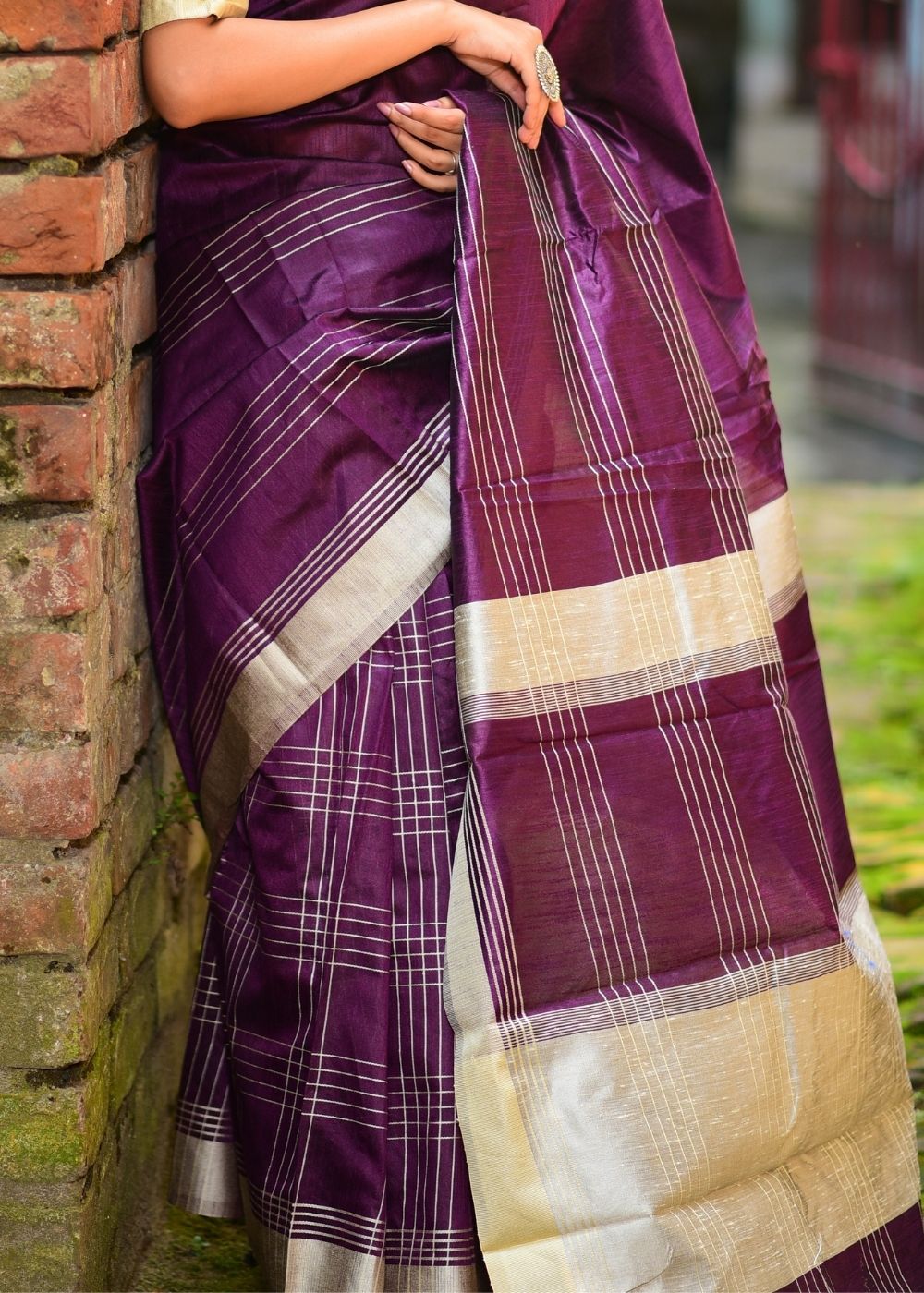 Irish Purple Designer Raw Silk Saree