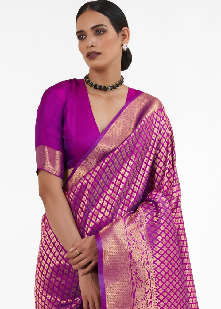 Lollipop Purple Kanjivaram Soft Woven Silk Saree