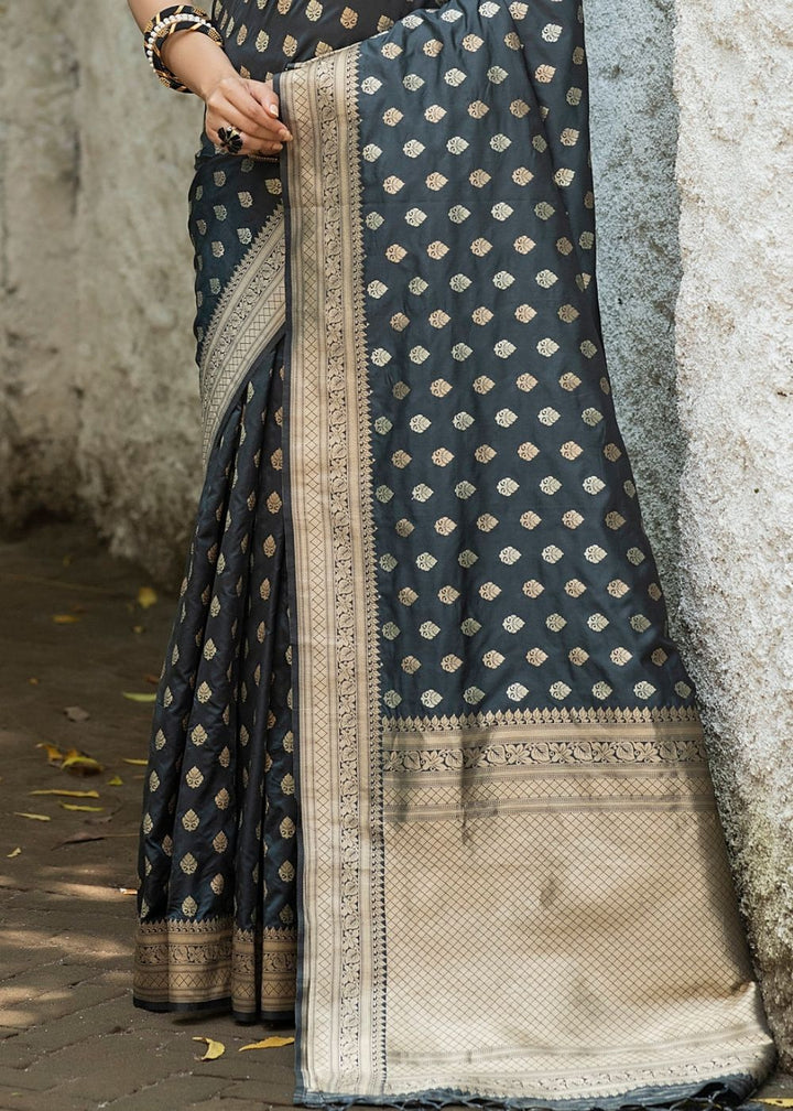 Anchor Grey Soft Banarasi Silk Saree with overall Butti