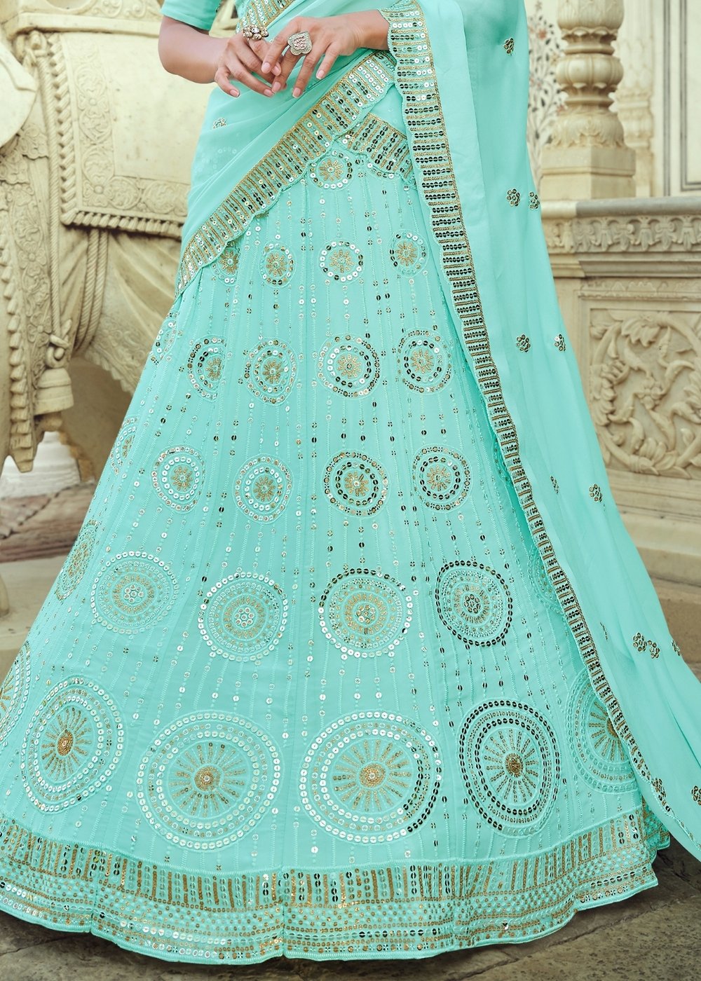 Arctic Blue Georgette Lehenga Choli with Sequins & Thread work