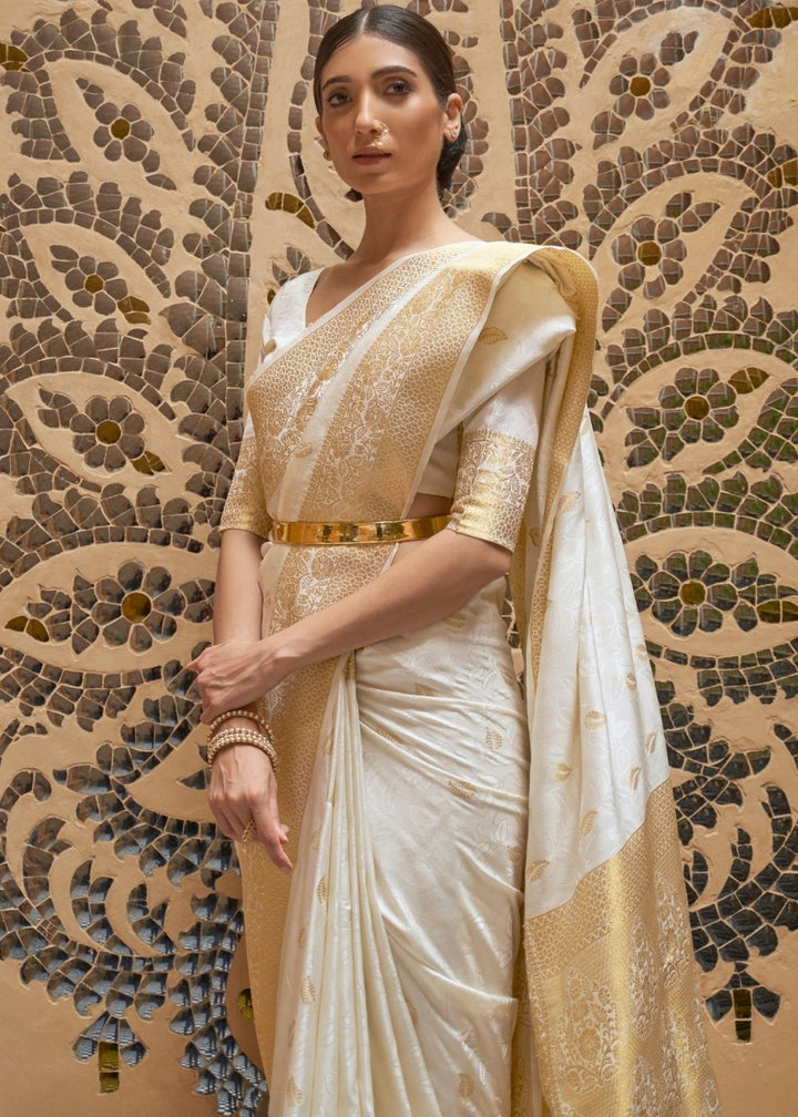 Daisy White Woven Kanjivaram Silk Saree : Top Pick