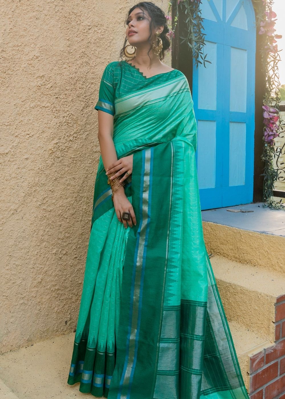 Emerald Green Zari Woven Banarasi Raw Silk Saree