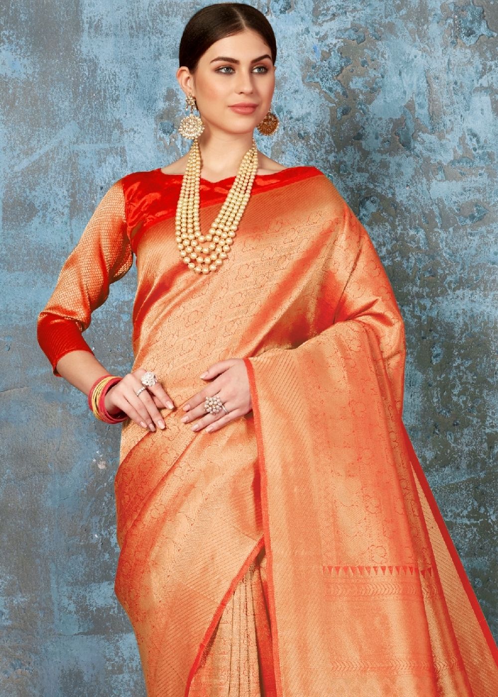 Tangerine Orange Handloom Weave Kanjivaram Silk Saree : Special Wedding Edition