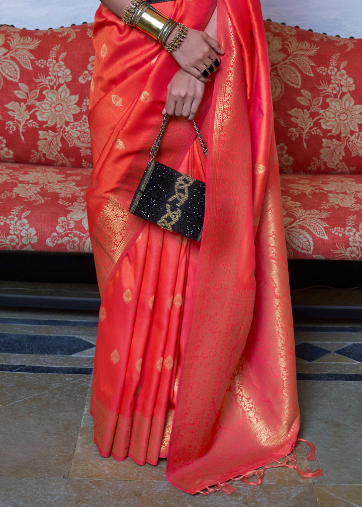 Sunset Orange Dual Tone Zari Woven Banarasi Silk Saree