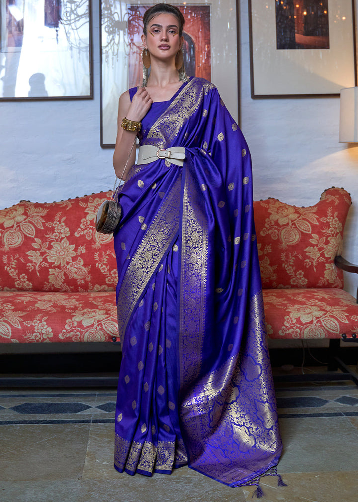 Admiral Blue Dual Tone Zari Woven Banarasi Silk Saree