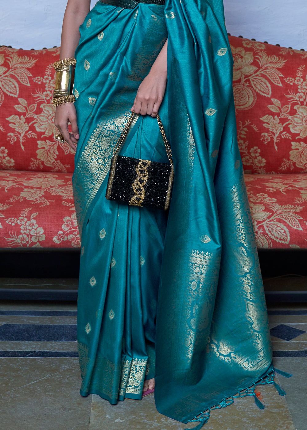 Cerulean Blue Dual Tone Zari Woven Banarasi Silk Saree