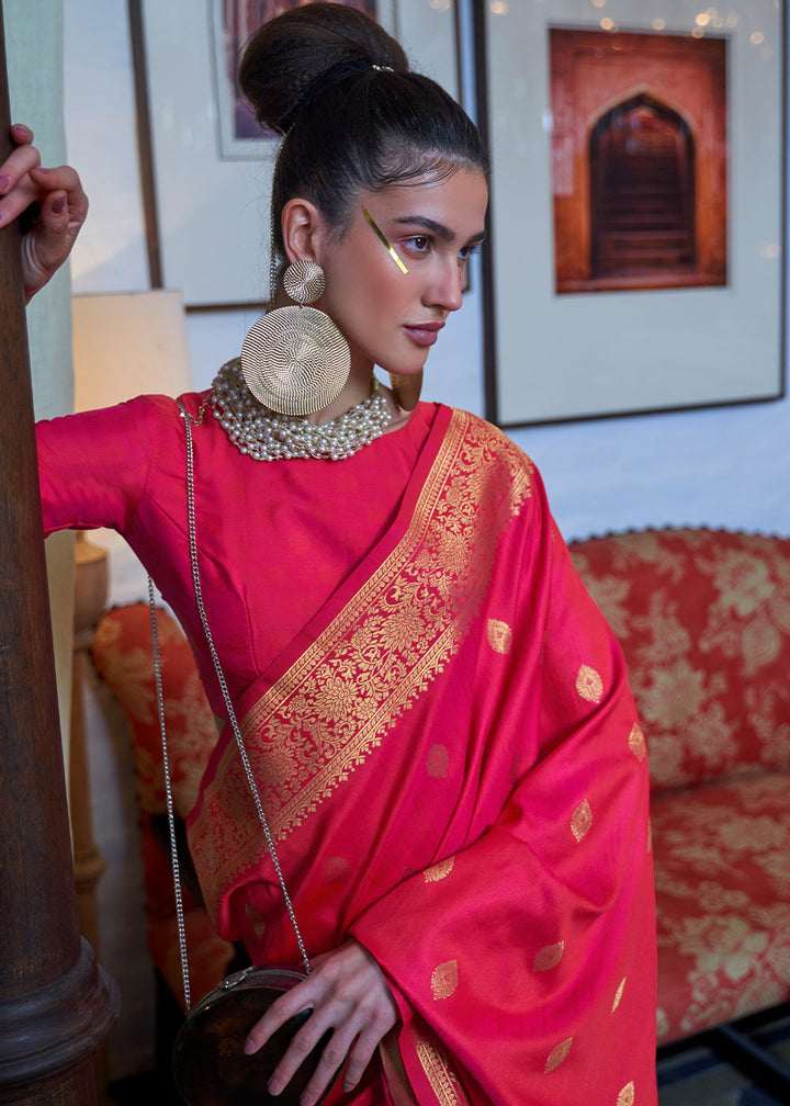 Red Pink Dual Tone Zari Woven Banarasi Silk Saree