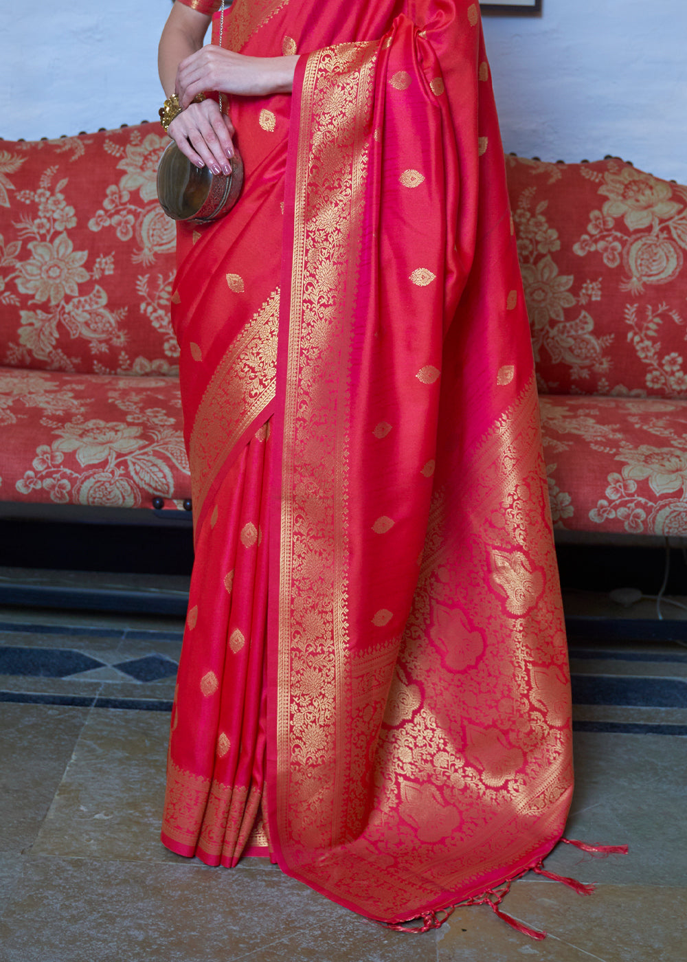 Red Pink Dual Tone Zari Woven Banarasi Silk Saree