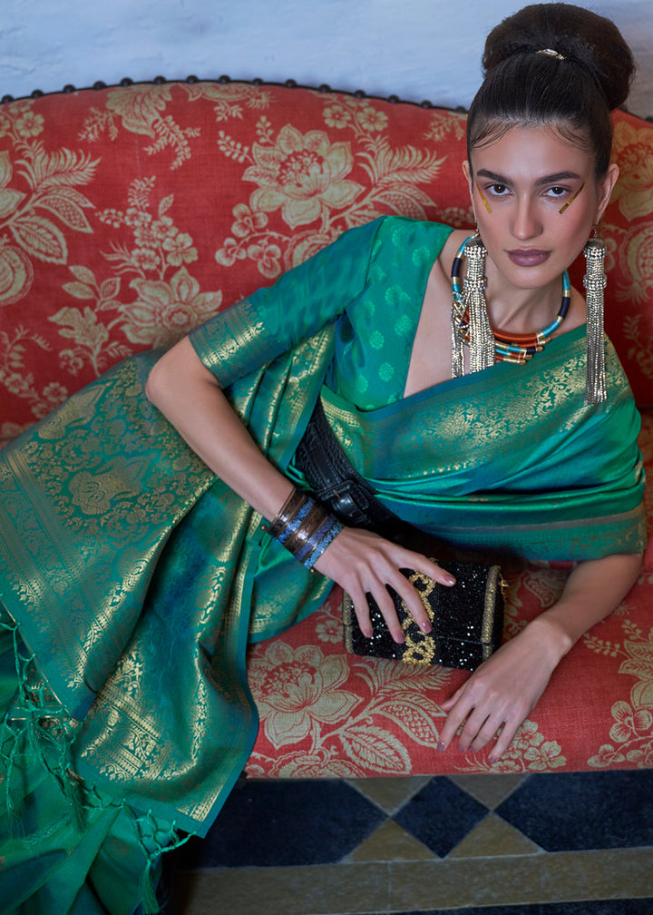 Dynasty Green Dual Tone Zari Woven Banarasi Silk Saree